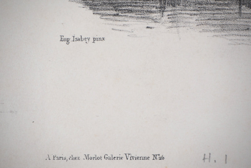 Eugène ISABEY : Souvenirs, bord de canal - Lithographie (détail)