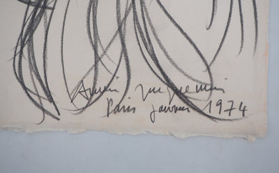 André JACQUEMIN : Jeune fille les yeux baissés, janvier 1974 - Dessin (détail)