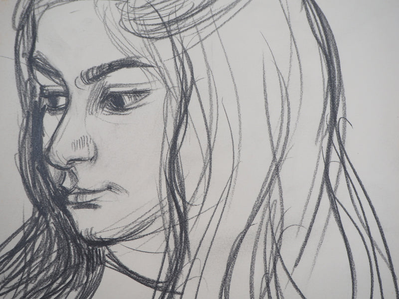 André JACQUEMIN : Jeune fille les yeux baissés, janvier 1974 - Dessin (détail)