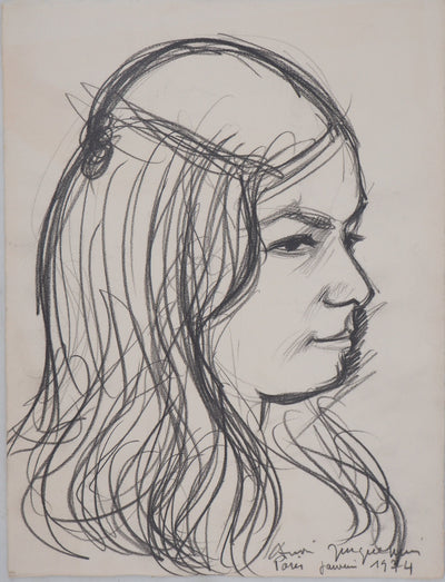 André JACQUEMIN : Modèle de profil, janvier 1974 - Dessin