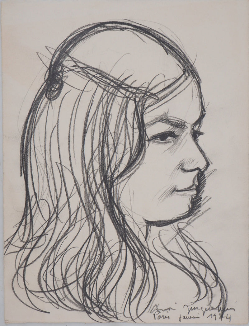 André JACQUEMIN : Modèle de profil, janvier 1974 - Dessin