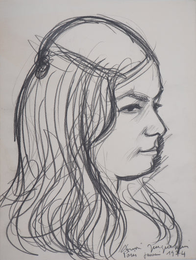 André JACQUEMIN : Modèle de profil, janvier 1974 - Dessin (détail)