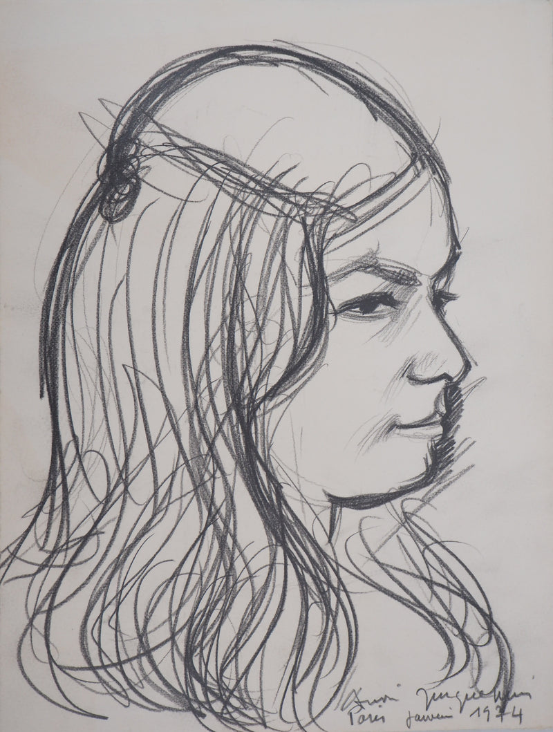 André JACQUEMIN : Modèle de profil, janvier 1974 - Dessin (détail)