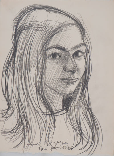 André JACQUEMIN : Portrait aux cheveux longs, janvier 1974 - Dessin