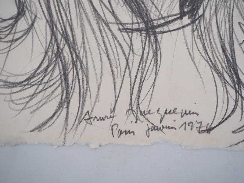 André JACQUEMIN : Portrait aux cheveux longs, janvier 1974 - Dessin (détail)