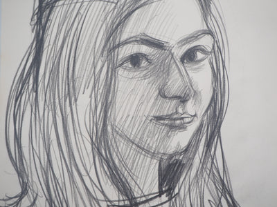 André JACQUEMIN : Portrait aux cheveux longs, janvier 1974 - Dessin (détail)