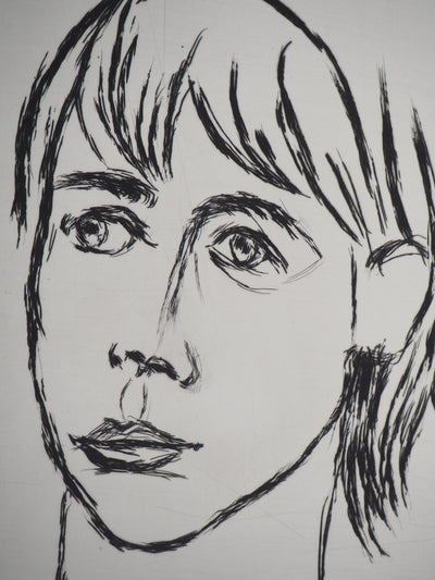 André JACQUEMIN : Caractère : portrait d'une jeune femme, 1991 - Gravure (détail)