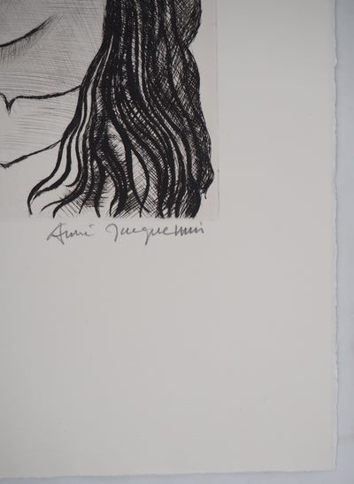 André JACQUEMIN : Portrait d'une jeune fille : Aïda - Gravure (détail)