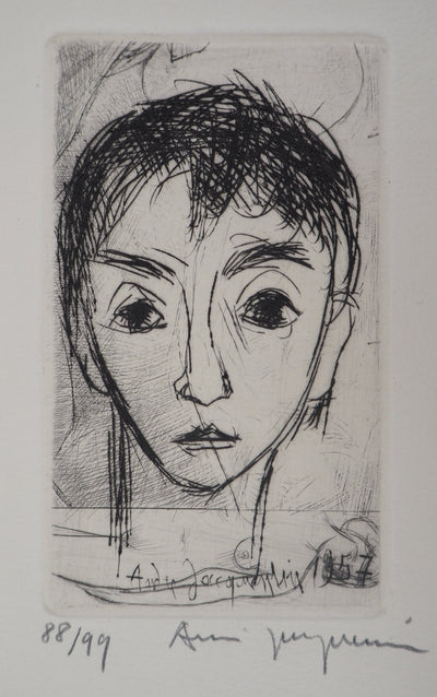 André JACQUEMIN : Portrait de jeune homme, 1957 - Gravure