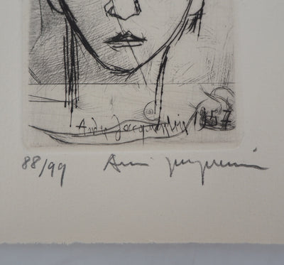 André JACQUEMIN : Portrait de jeune homme, 1957 - Gravure (détail)