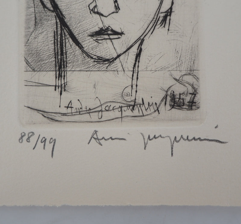 André JACQUEMIN : Portrait de jeune homme, 1957 - Gravure (détail)