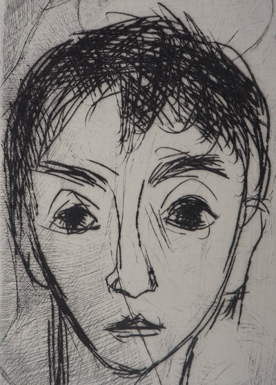 André JACQUEMIN : Portrait de jeune homme, 1957 - Gravure (détail)