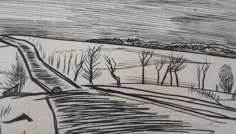 André JACQUEMIN : Route hivernale, 1959 - Gravure (détail)