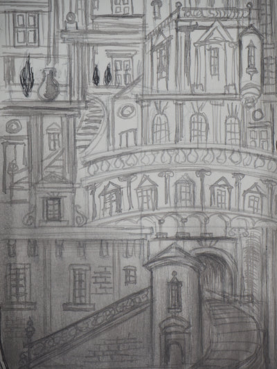 Louis JAMES : Bas du Château, 1982 - Dessin (détail)