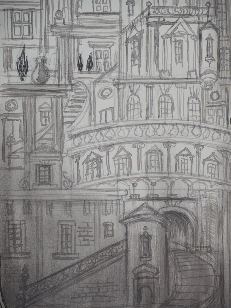 Louis JAMES : Bas du Château, 1982 - Dessin (détail)