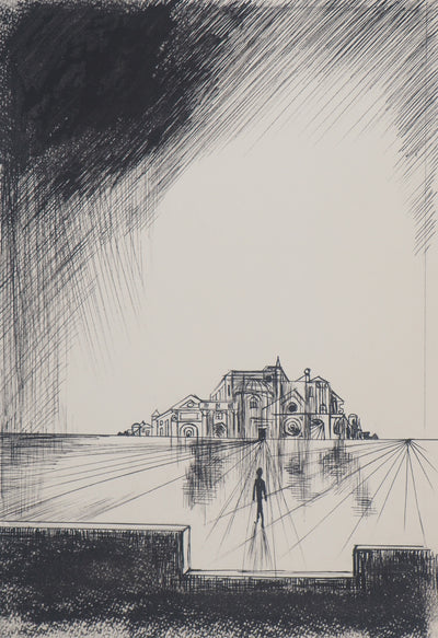 Louis JAMES : Homme seul et son palais - Dessin (détail)