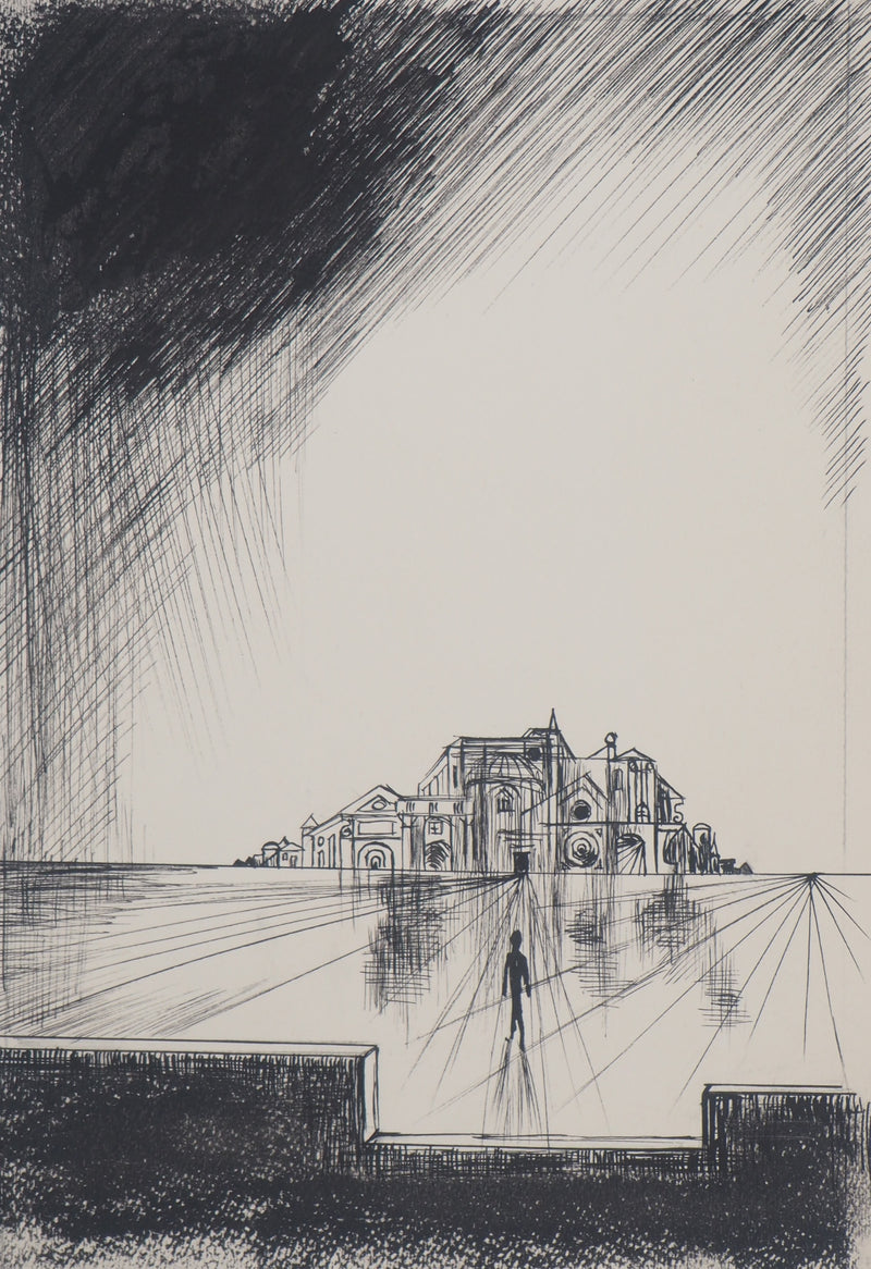 Louis JAMES : Homme seul et son palais - Dessin (détail)
