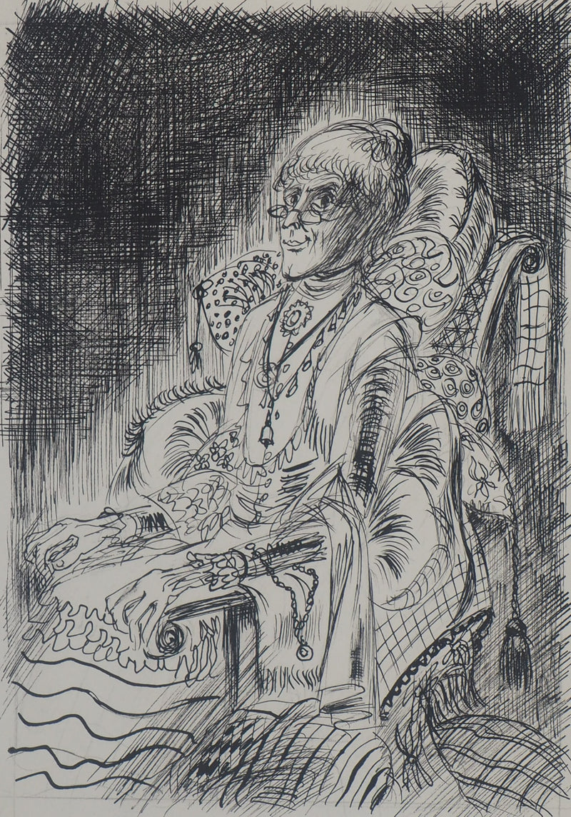 Louis JAMES : Vieille Dame et son fauteuil  - Dessin (détail)