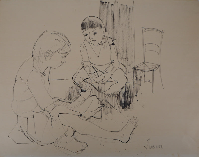 Jean JANSEM : Enfants jouant - Dessin