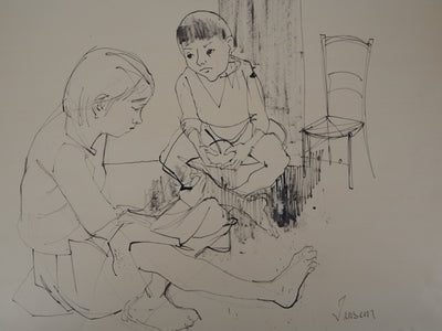 Jean JANSEM : Enfants jouant - Dessin (détail)