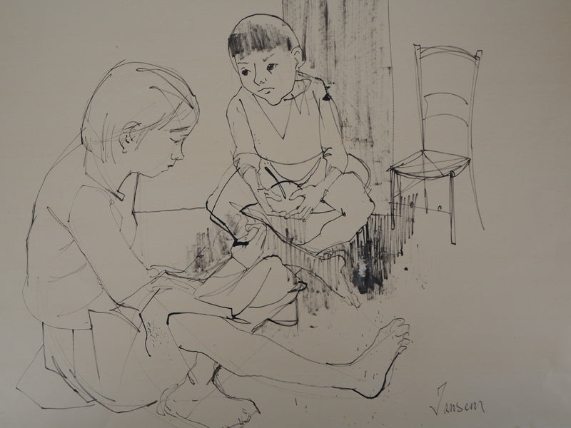 Jean JANSEM : Enfants jouant - Dessin (détail)