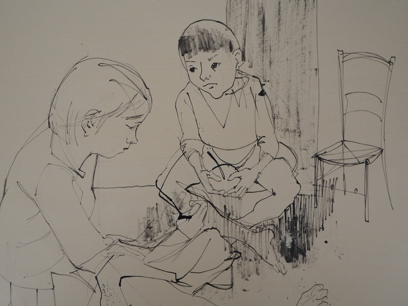 Jean JANSEM : Enfants jouant - Dessin (détail)