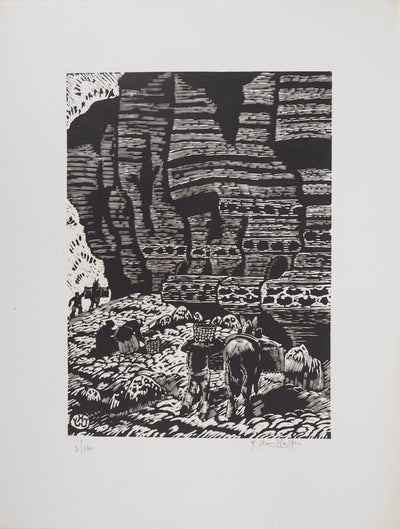 Yvonne JEAN-HAFFEN : Bretagne, Falaises - 1929 - Gravure sur bois