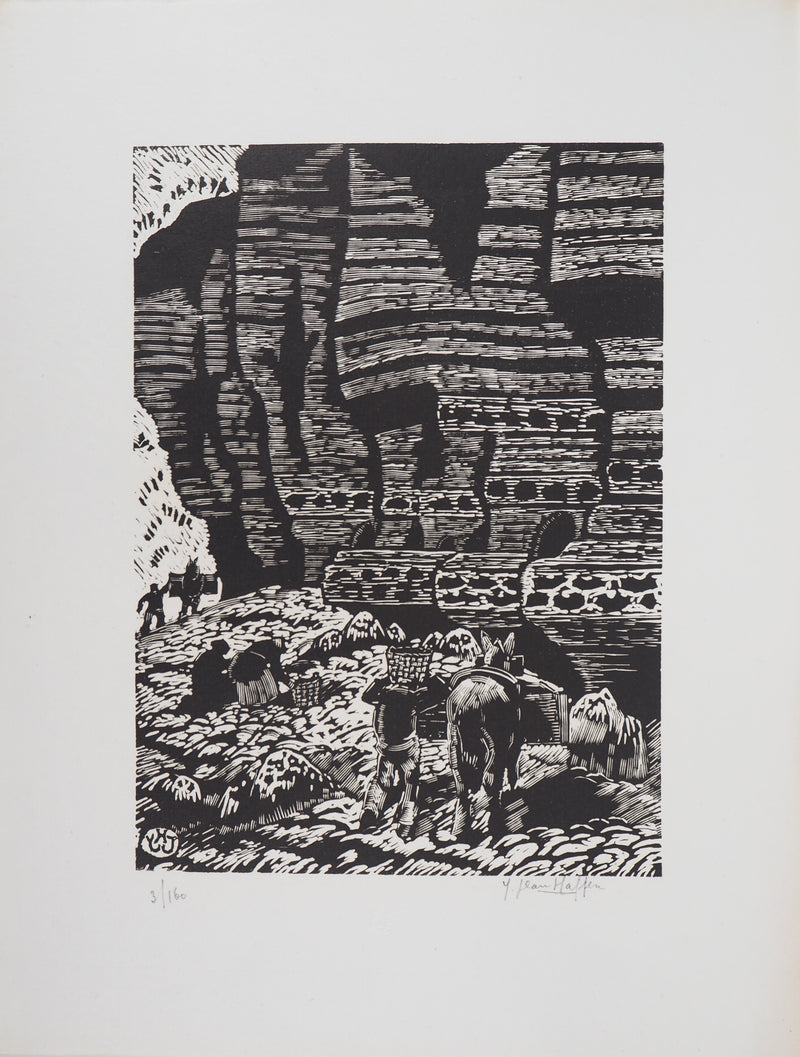 Yvonne JEAN-HAFFEN : Bretagne, Falaises - 1929 - Gravure sur bois