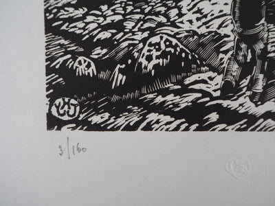 Yvonne JEAN-HAFFEN : Bretagne, Falaises - 1929 - Gravure sur bois (détail)