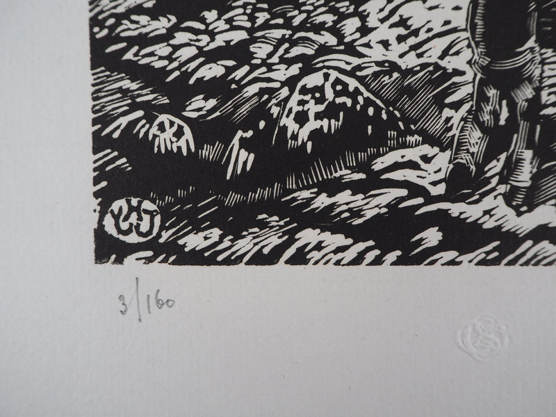 Yvonne JEAN-HAFFEN : Bretagne, Falaises - 1929 - Gravure sur bois (détail)