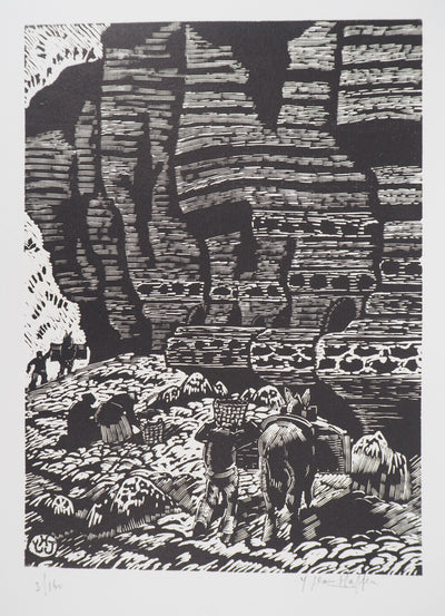 Yvonne JEAN-HAFFEN : Bretagne, Falaises - 1929 - Gravure sur bois (détail)