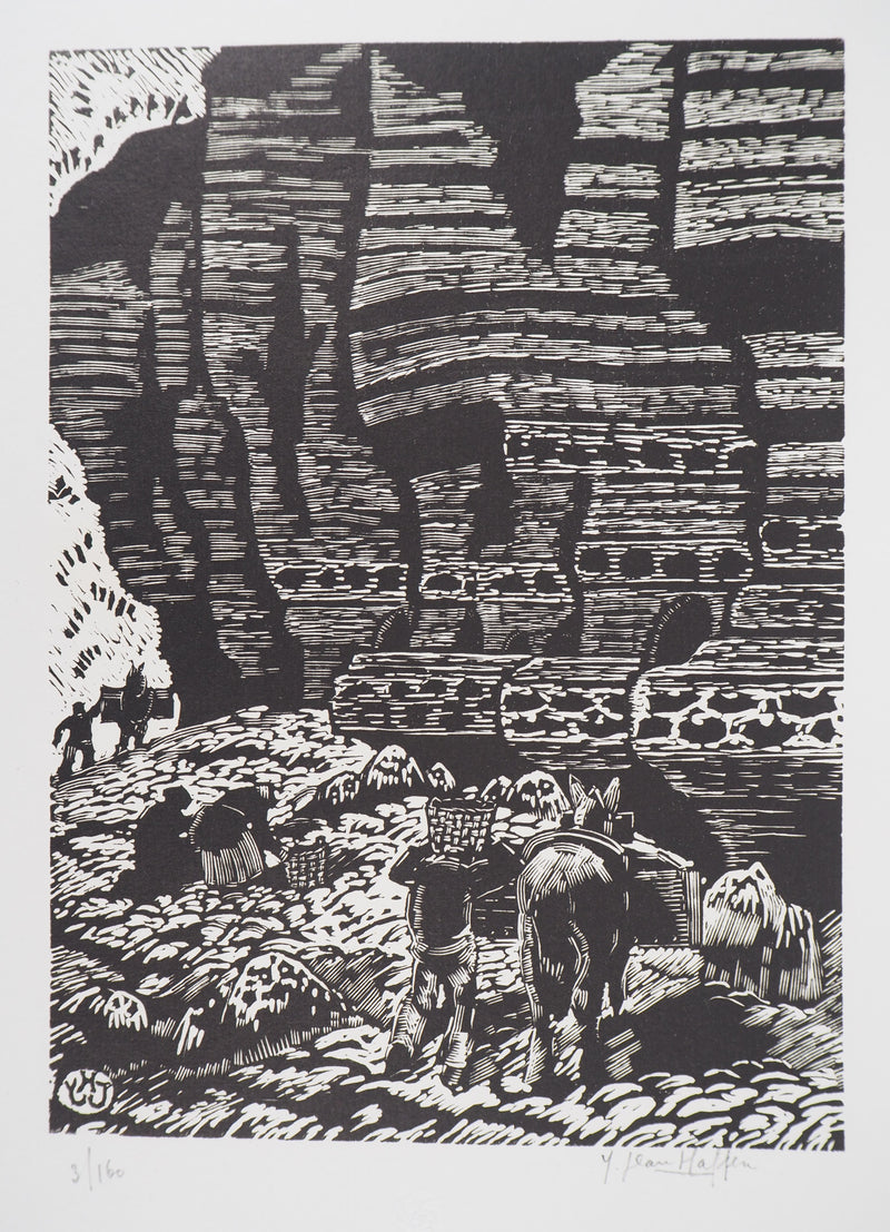 Yvonne JEAN-HAFFEN : Bretagne, Falaises - 1929 - Gravure sur bois (détail)