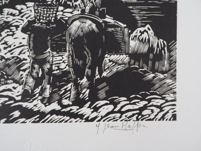 Yvonne JEAN-HAFFEN : Bretagne, Falaises - 1929 - Gravure sur bois (détail)