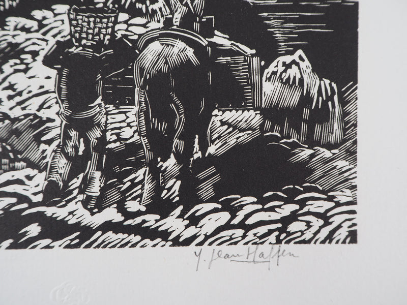 Yvonne JEAN-HAFFEN : Bretagne, Falaises - 1929 - Gravure sur bois (détail)