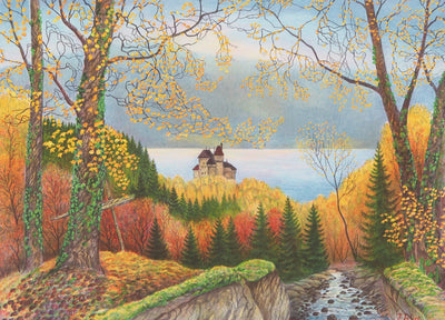 Per JULIUS : Château du Haut-Koenisbourg à l'automne - Lithographie (détail)
