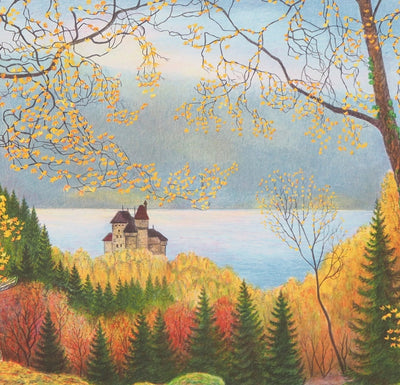 Per JULIUS : Château du Haut-Koenisbourg à l'automne - Lithographie (détail)