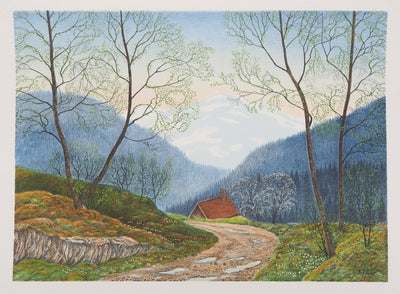 Per JULIUS : Petite maison à la vue des montagnes - Lithographie