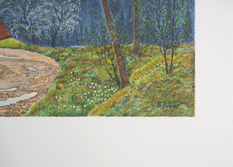 Per JULIUS : Petite maison à la vue des montagnes - Lithographie (détail)