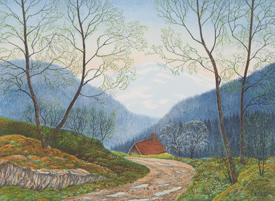 Per JULIUS : Petite maison à la vue des montagnes - Lithographie (détail)