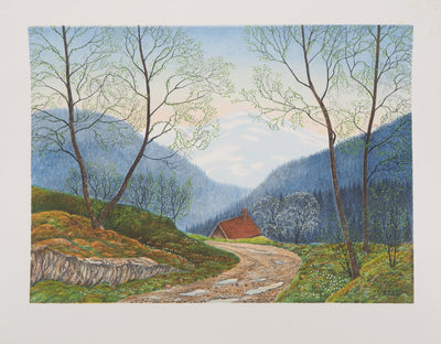 Per JULIUS : Petite maison à la vue des montagnes - Lithographie (détail)