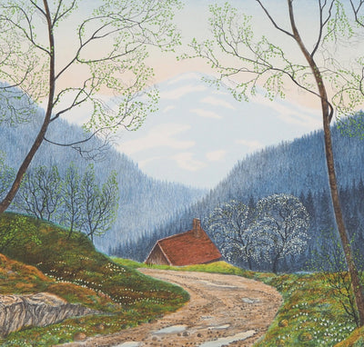 Per JULIUS : Petite maison à la vue des montagnes - Lithographie (détail)