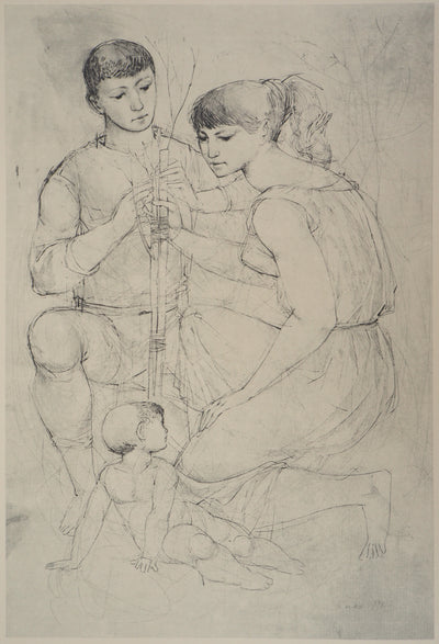 Johann KASS : En famille, 1959 - Lithographie