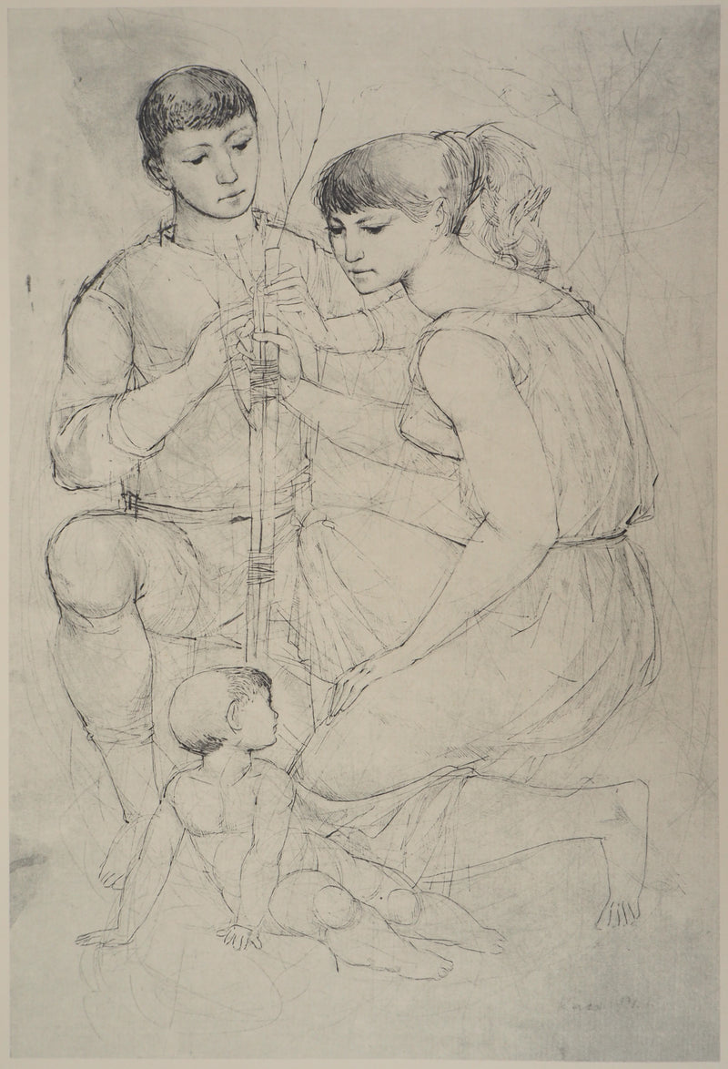 Johann KASS : En famille, 1959 - Lithographie