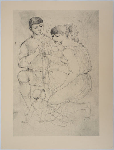 Johann KASS : En famille, 1959 - Lithographie (détail)