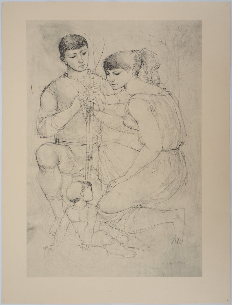 Johann KASS : En famille, 1959 - Lithographie (détail)