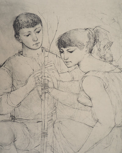 Johann KASS : En famille, 1959 - Lithographie (détail)