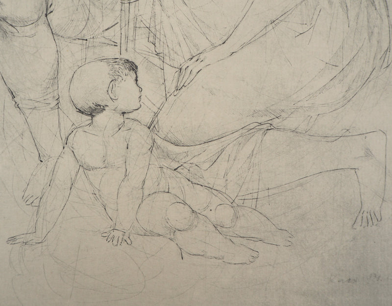 Johann KASS : En famille, 1959 - Lithographie (détail)