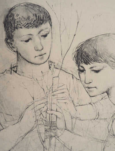 Johann KASS : En famille, 1959 - Lithographie (détail)