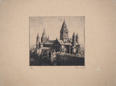 Hans KOHL : Allemagne, Cathédrale St-Martin à Mayence - Gravure (détail)