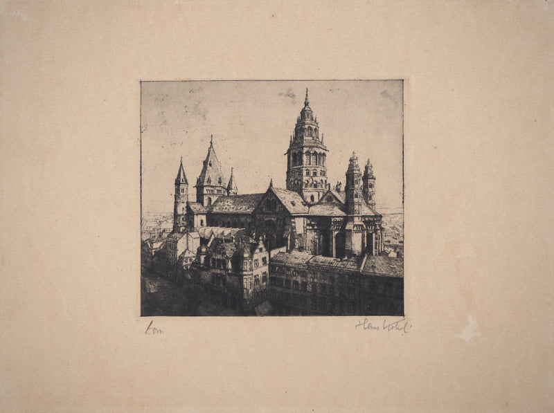 Hans KOHL : Allemagne, Cathédrale St-Martin à Mayence - Gravure (détail)